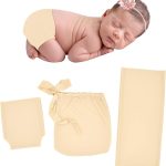 3PCS Baby Newborn Photo Props Wraps & Photography Blanket Set,DIY Newborn Stretch Wrapping Sack Buddy Diaper Cover Infant Photo Blanket Swaddle Photography Props Wraps for Baby Girl Boy